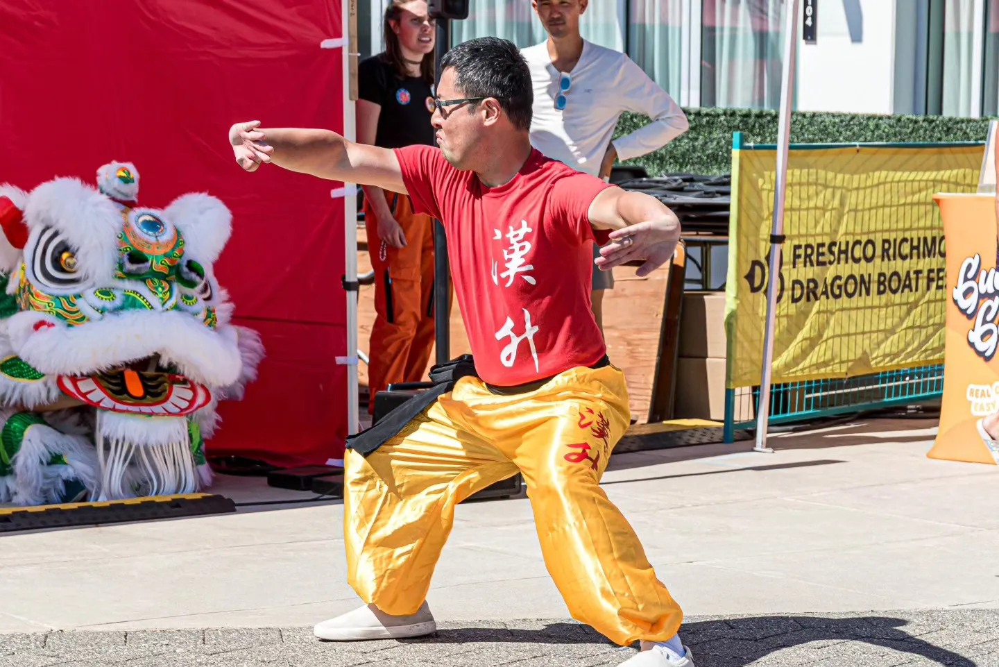Raymond Ng in lion dance stance